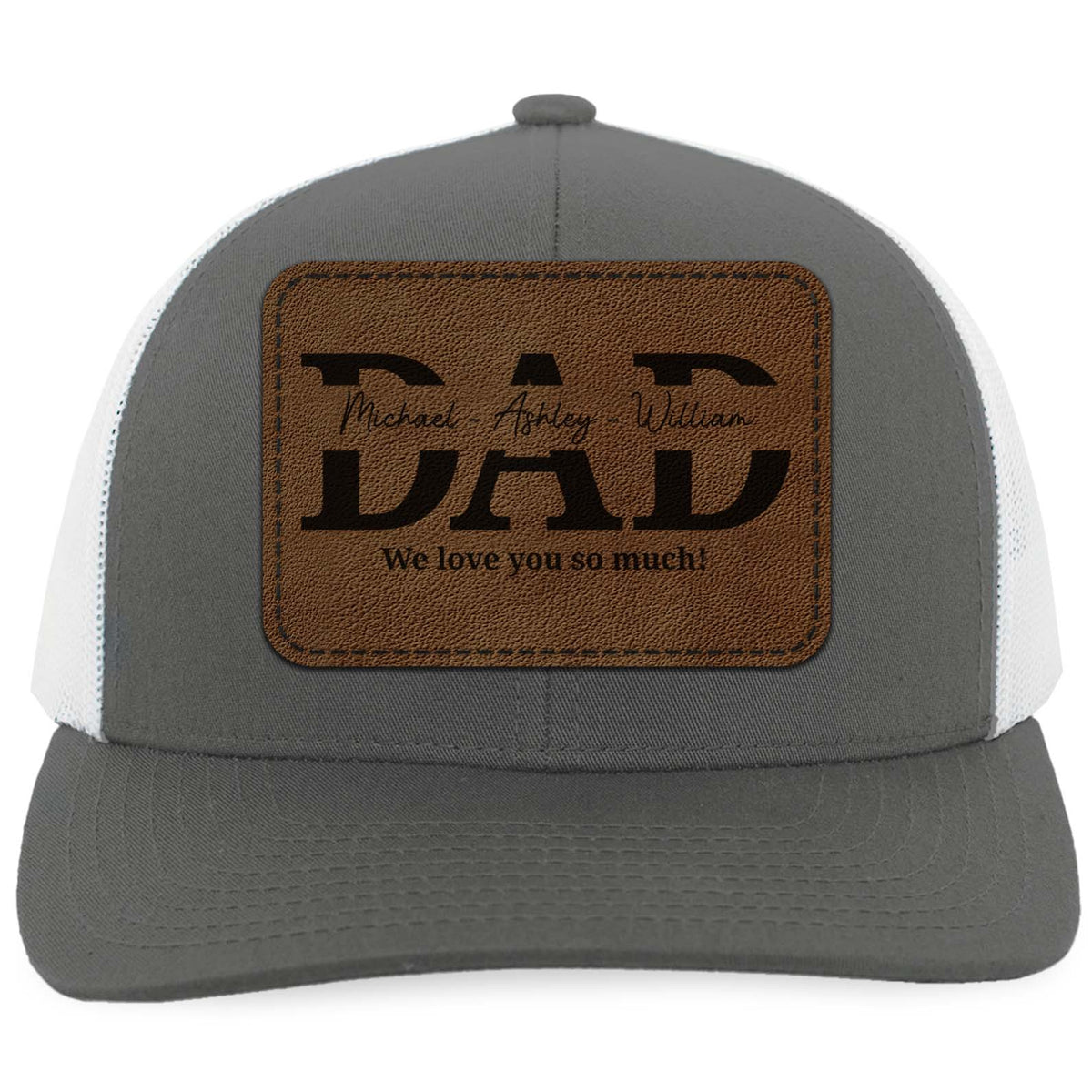 Personalized Papa Trucker Leather Patch Hat, Custom Name Dad Grandad Cap, Gift for Him, Grandpa, Husband 683842