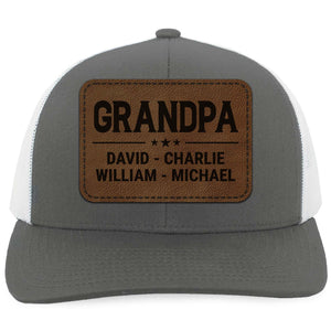 Personalized Papa Trucker Leather Patch Hat, Dad Leather Patch Hat, Custom Name Cap, Gift for Grandpa 683840