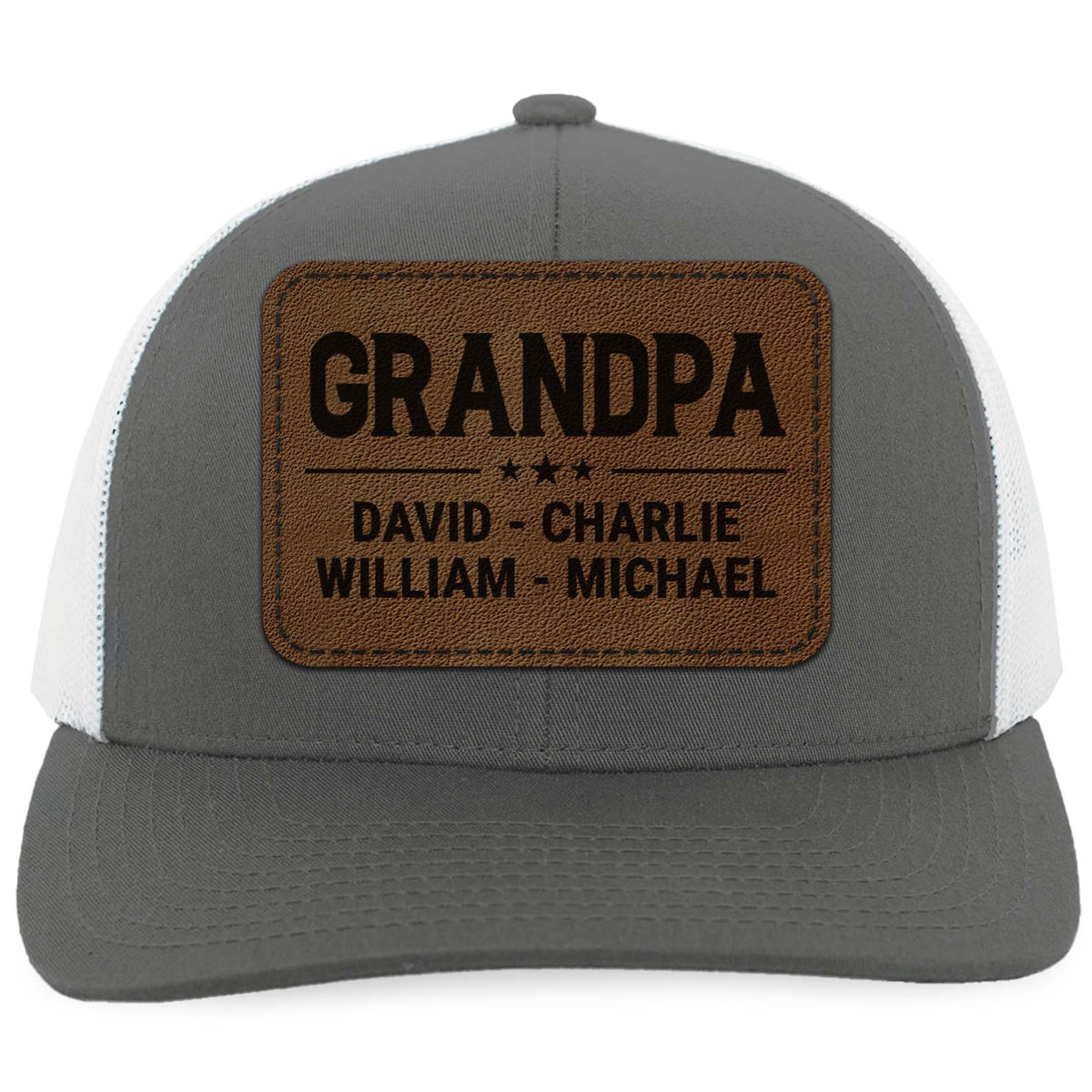 Personalized Papa Trucker Leather Patch Hat, Dad Leather Patch Hat, Custom Name Cap, Gift for Grandpa 683840