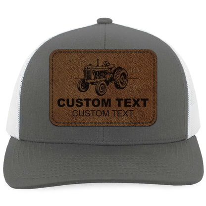 Custom Farm Trucker Leather Patch Hat, Personalized Rancher Hat, Gifts for Farmers, Tractor Cap 683838
