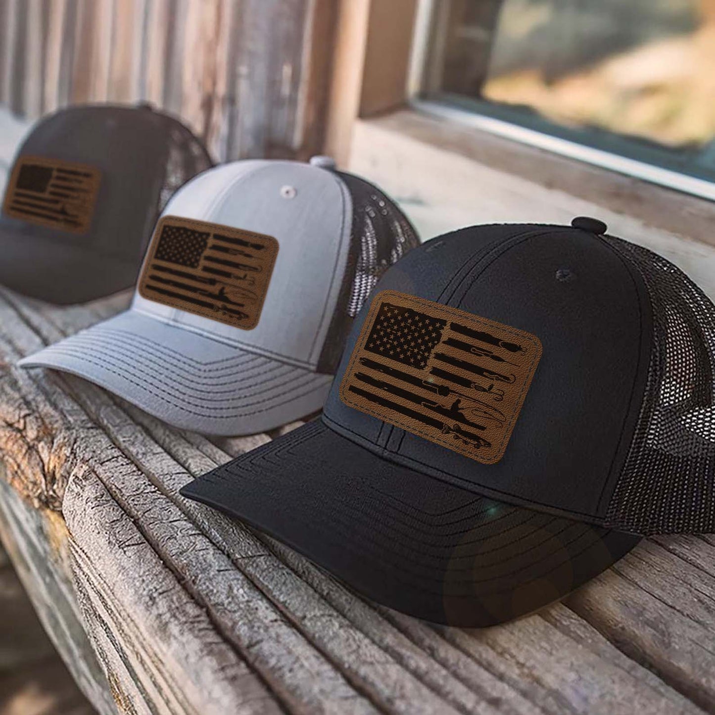 American Flag Fishing Trucker Leather Patch Hat, Funny Fisherman Cap, Father’s Day Gift, Birthday Gift for Him, Husband 683833