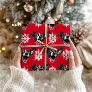 Personalized With ANY Face Snowflake Wrapping Paper, Funny Heads Print, Unique Novelty Gift Wrap, Custom Christmas Gift Ideas for Friends, Family, Dog Lovers 681840