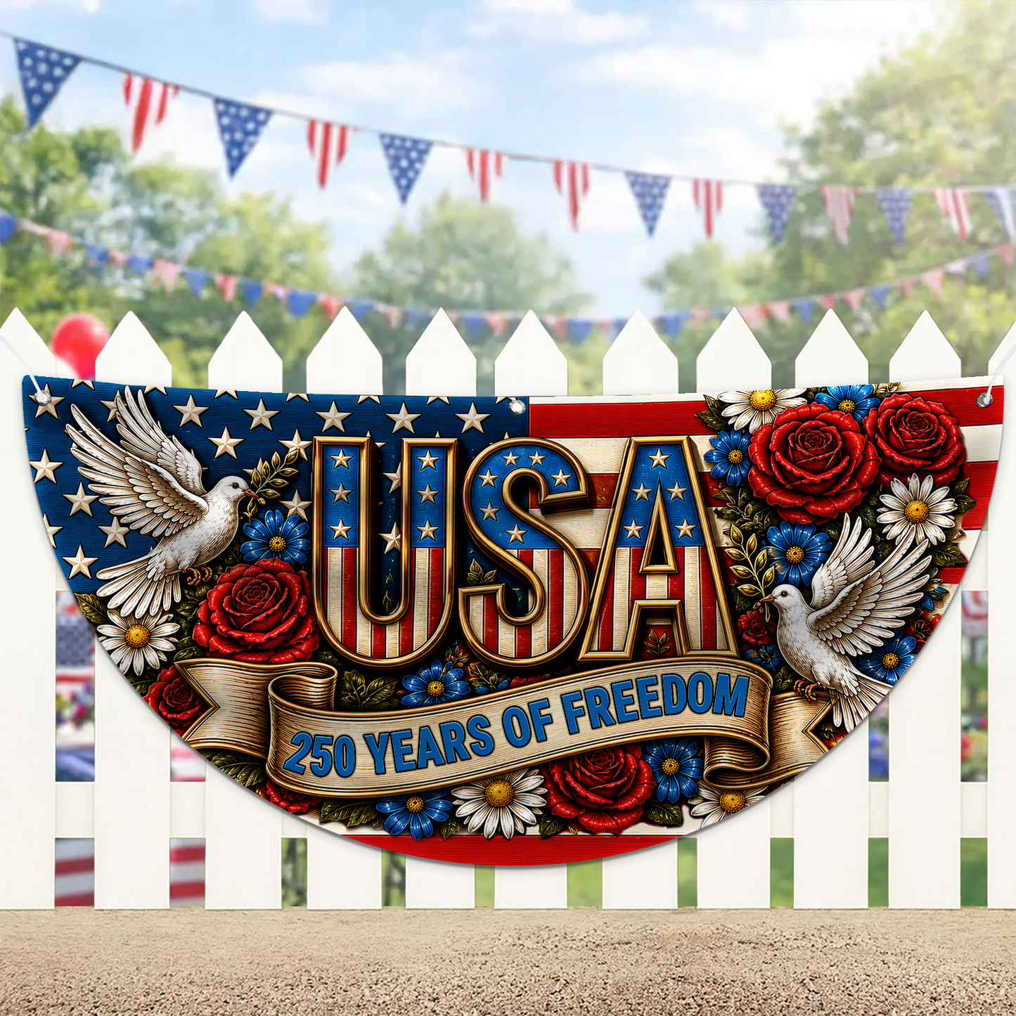 Personalized USA 250th Anniversary Semicircle Flag, Patriotic 250 Years Of Freedom Flag 684972