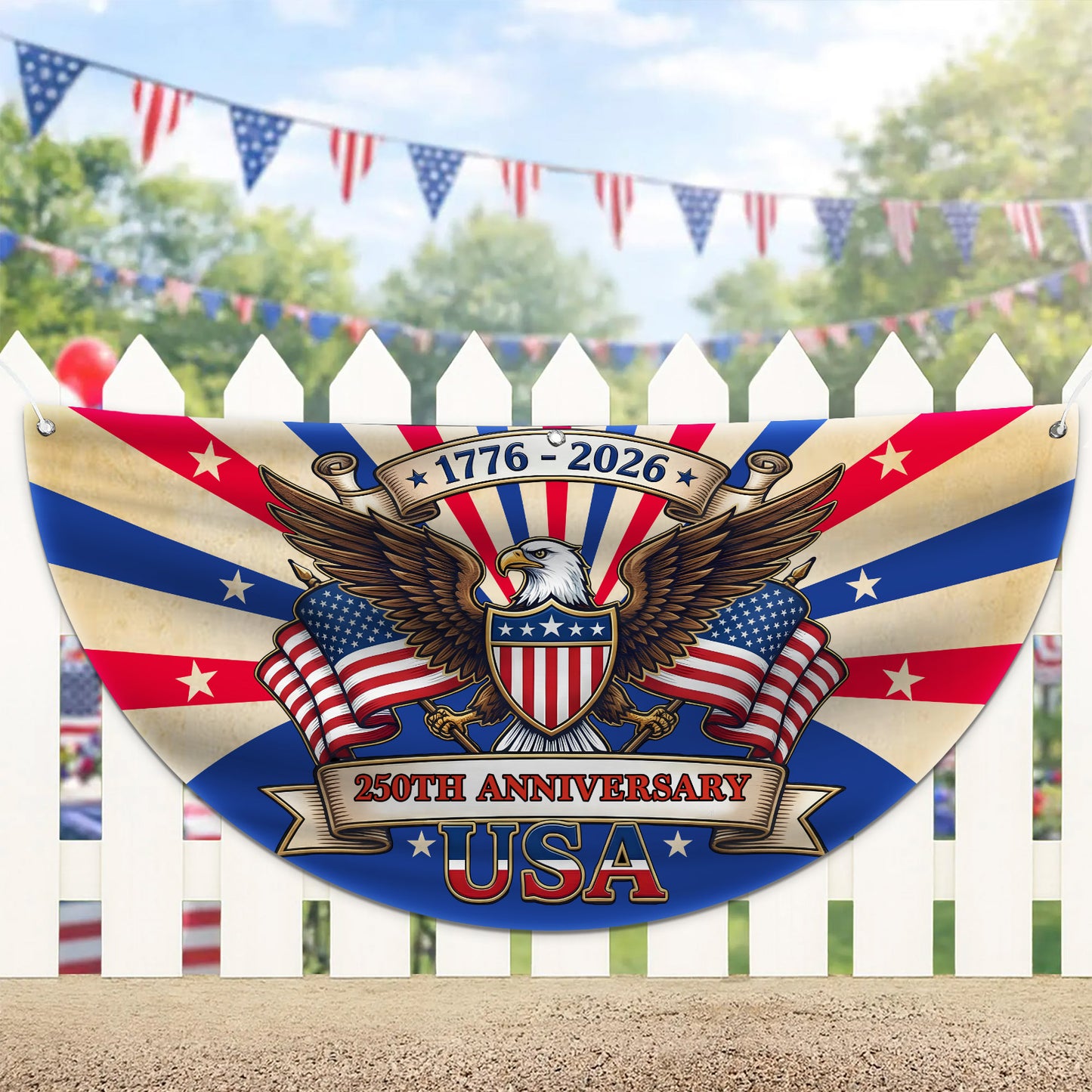 Custom Name 250 Years Anniversary USA 1776–2026 Semicircle Flag | Patriotic Eagle US House Flag Decor 684537