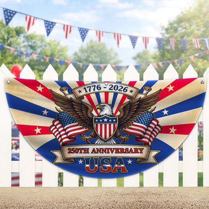 Custom Name 250 Years Anniversary USA 1776–2026 Semicircle Flag | Patriotic Eagle US House Flag Decor 684537