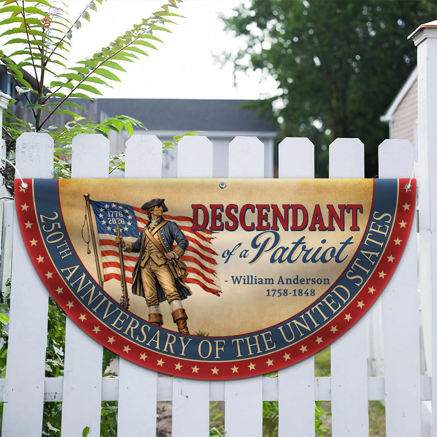 Custom Descendant of a Patriot Semicircle Flag | 250 Years of Freedom 1776–2026 Flag | 4th of July Decor 684574