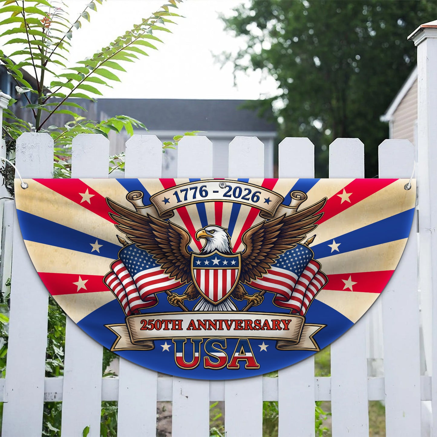 Custom Name 250 Years Anniversary USA 1776–2026 Semicircle Flag | Patriotic Eagle US House Flag Decor 684537
