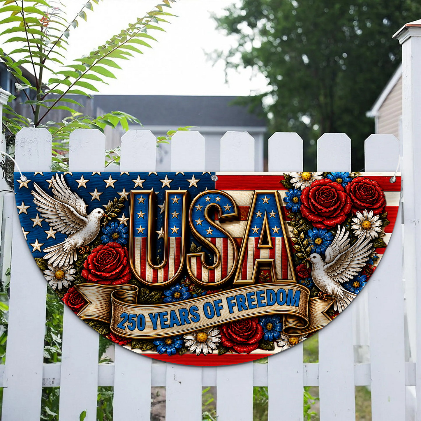 Personalized USA 250th Anniversary Semicircle Flag, Patriotic 250 Years Of Freedom Flag 684972