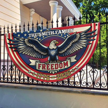 Personalized Bald Eagle 250 Years Freedom Semicircle Fence Flag, Patriotic USA 1776–2026 Anniversary Flag 684974