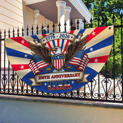 Custom Name 250 Years Anniversary USA 1776–2026 Semicircle Flag | Patriotic Eagle US House Flag Decor 684537