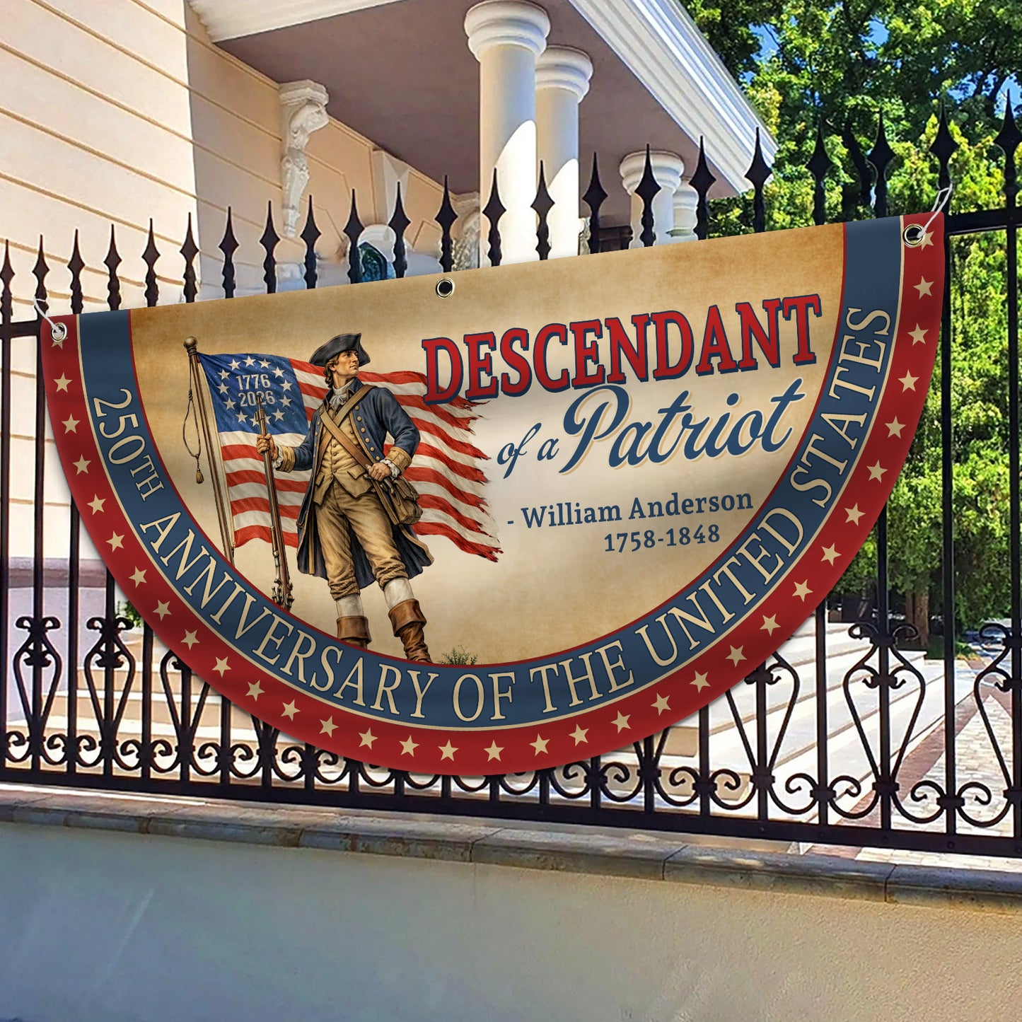 Custom Descendant of a Patriot Semicircle Flag | 250 Years of Freedom 1776–2026 Flag | 4th of July Decor 684574