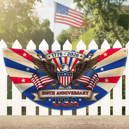 Custom Name 250 Years Anniversary USA 1776–2026 Semicircle Flag | Patriotic Eagle US House Flag Decor 684537