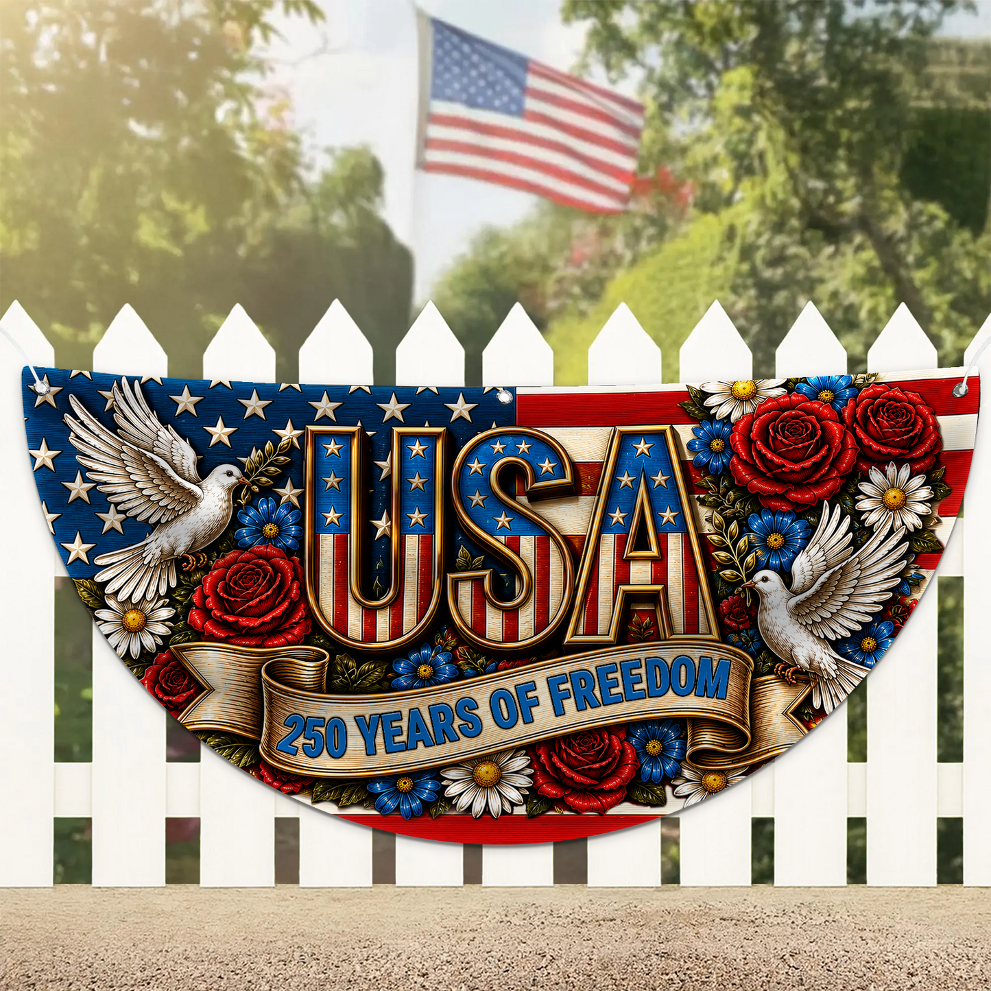 Personalized USA 250th Anniversary Semicircle Flag, Patriotic 250 Years Of Freedom Flag 684972
