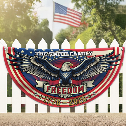 Personalized Bald Eagle 250 Years Freedom Semicircle Fence Flag, Patriotic USA 1776–2026 Anniversary Flag 684974