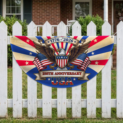 Custom Name 250 Years Anniversary USA 1776–2026 Semicircle Flag | Patriotic Eagle US House Flag Decor 684537
