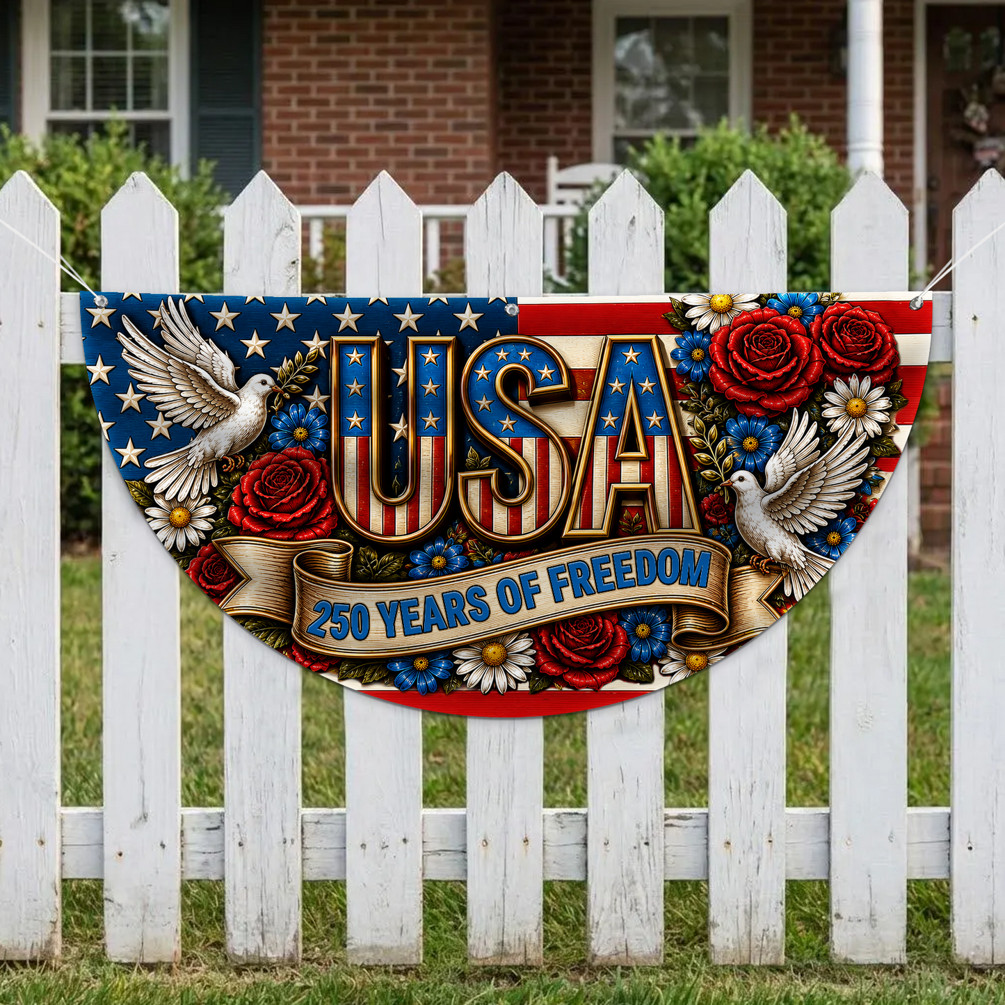 Personalized USA 250th Anniversary Semicircle Flag, Patriotic 250 Years Of Freedom Flag 684972