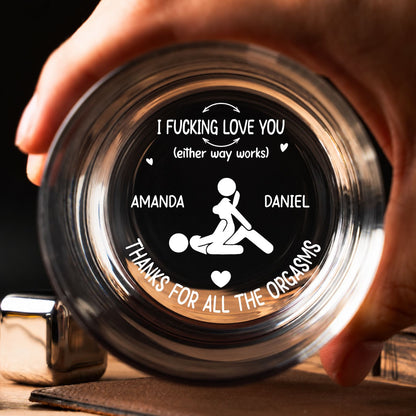 Personalized I F*cking Love You Funny Whiskey Glass, Custom Couple Names, Romantic Gag Gift for Him 686360
