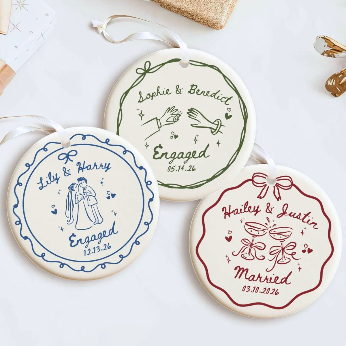 Personalized Couple Ceramic Ornament, Custom Engagement Ornament, Wedding Gift for Couple 685780