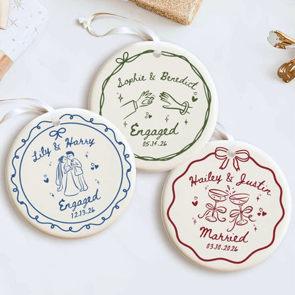Personalized Couple Ceramic Ornament, Custom Engagement Ornament, Wedding Gift for Couple 685780