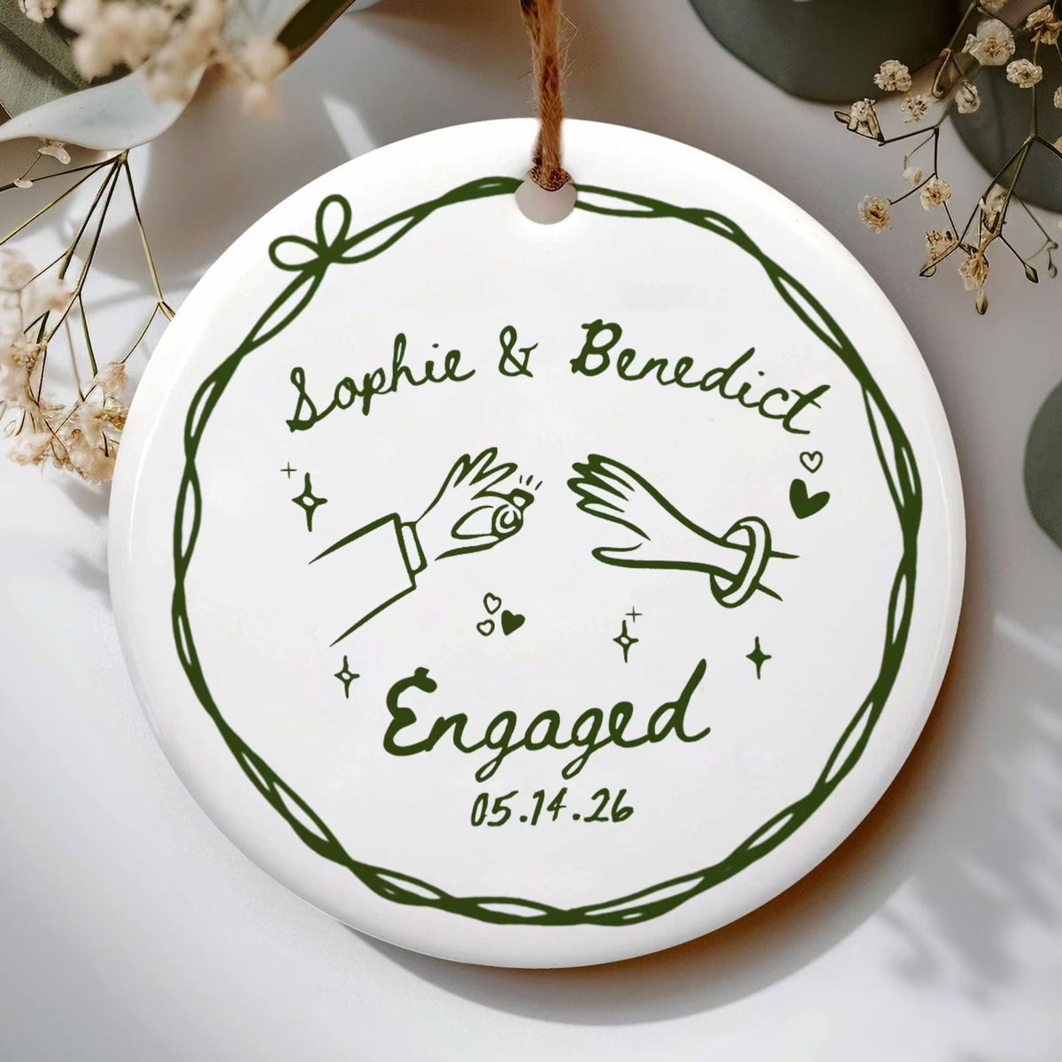 Personalized Couple Ceramic Ornament, Custom Engagement Ornament, Wedding Gift for Couple 685780