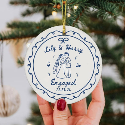 Personalized Couple Ceramic Ornament, Custom Engagement Ornament, Wedding Gift for Couple 685780