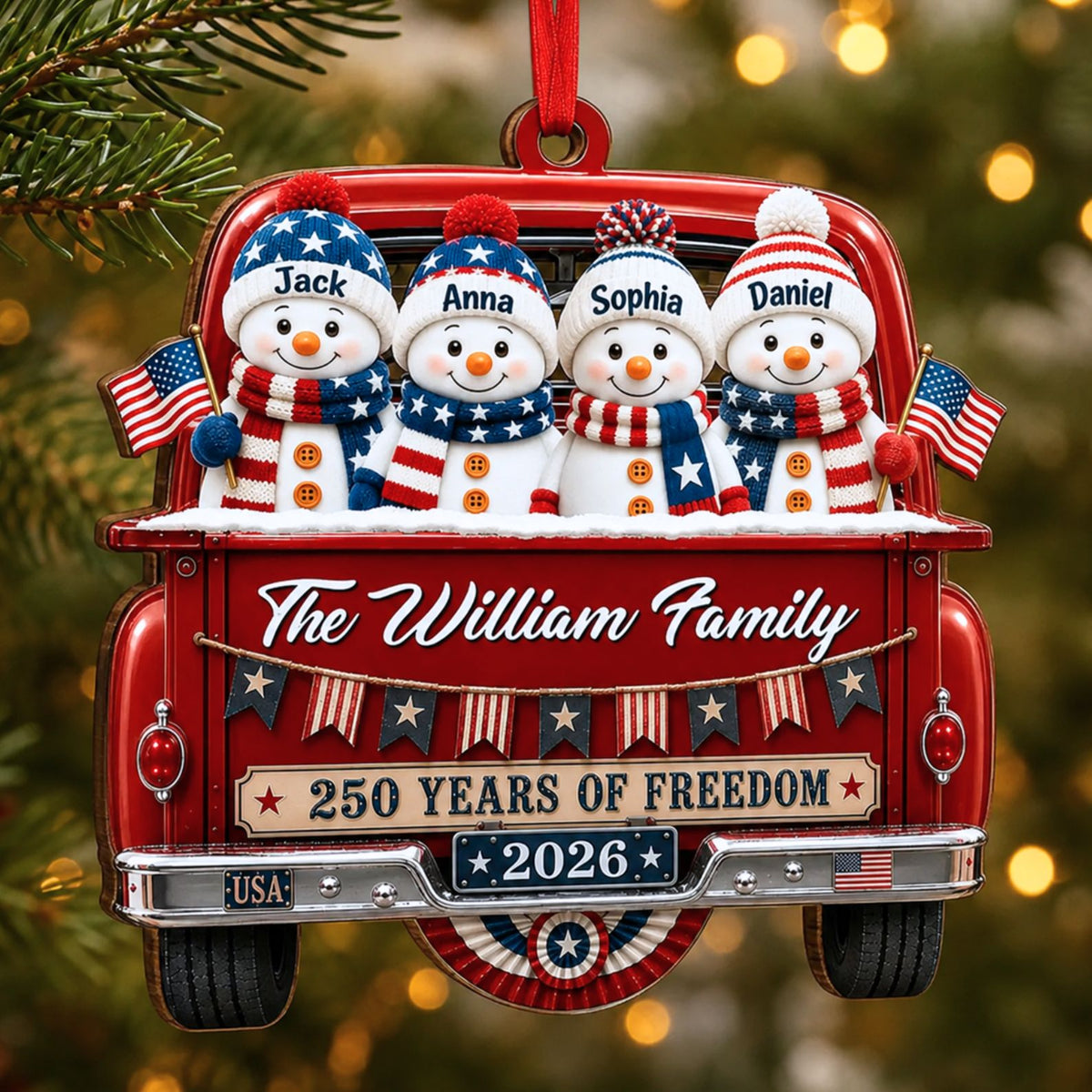 Personalized Snowman 250 Years Of Freedom Wooden Ornament, Custom Name Christmas Ornament 685951