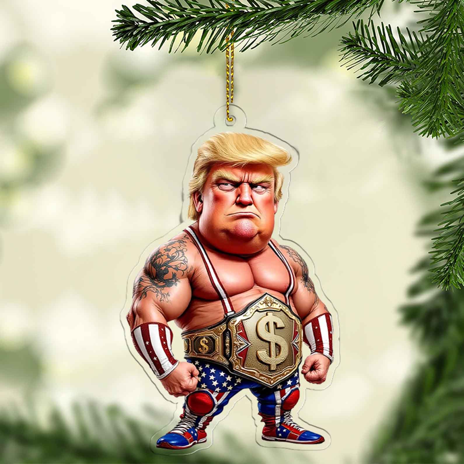 Donald Trump Wrestler Acrylic Ornament | Patriotic Cartoon Funny Trump Christmas Ornament 683547 – GOP