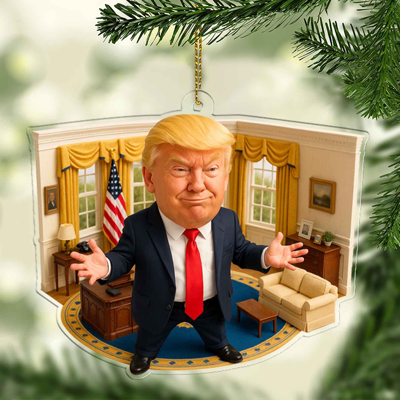 Funny President Trump in Oval Office 2D Acrylic Ornament, MAGA Ornament, Perfect for Car & Christmas Tree Decor 682667