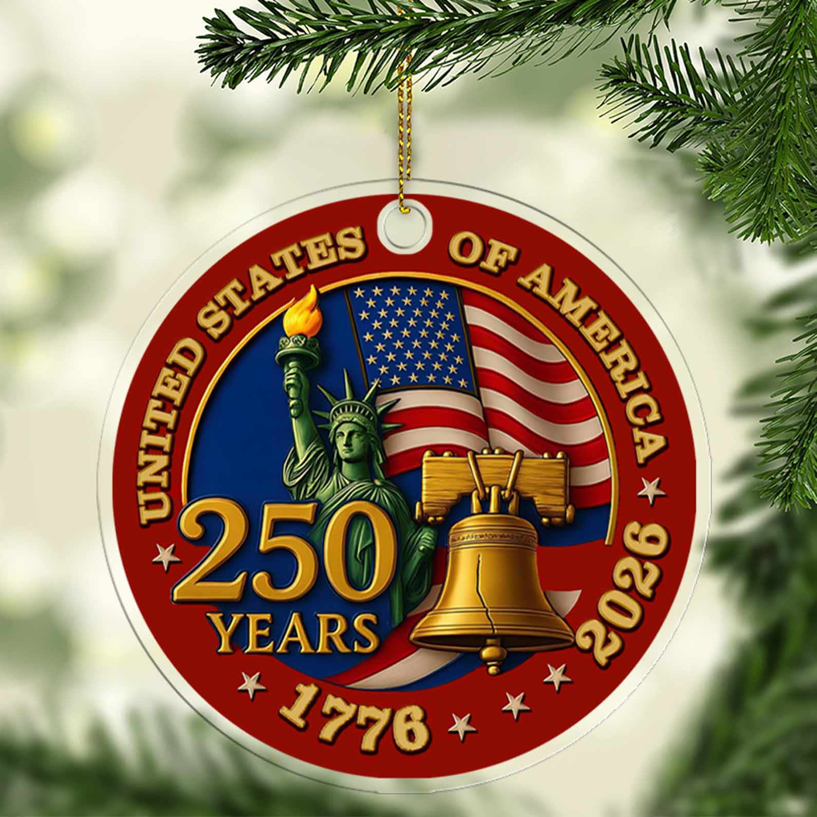 United States of America 250 Years Acrylic Ornament | Happy 250th Birthday USA | Patriotic 4th of July Acrylic Ornament for Christmas Decor 682733