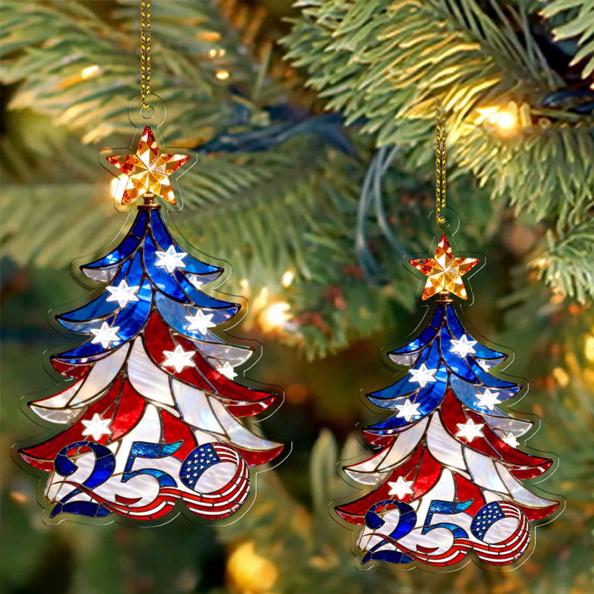 250th Anniversary USA Ornament | Faux Stained Glass Patriotic Christmas Acrylic Ornament | 1776–2026 Liberty Decoration 683515