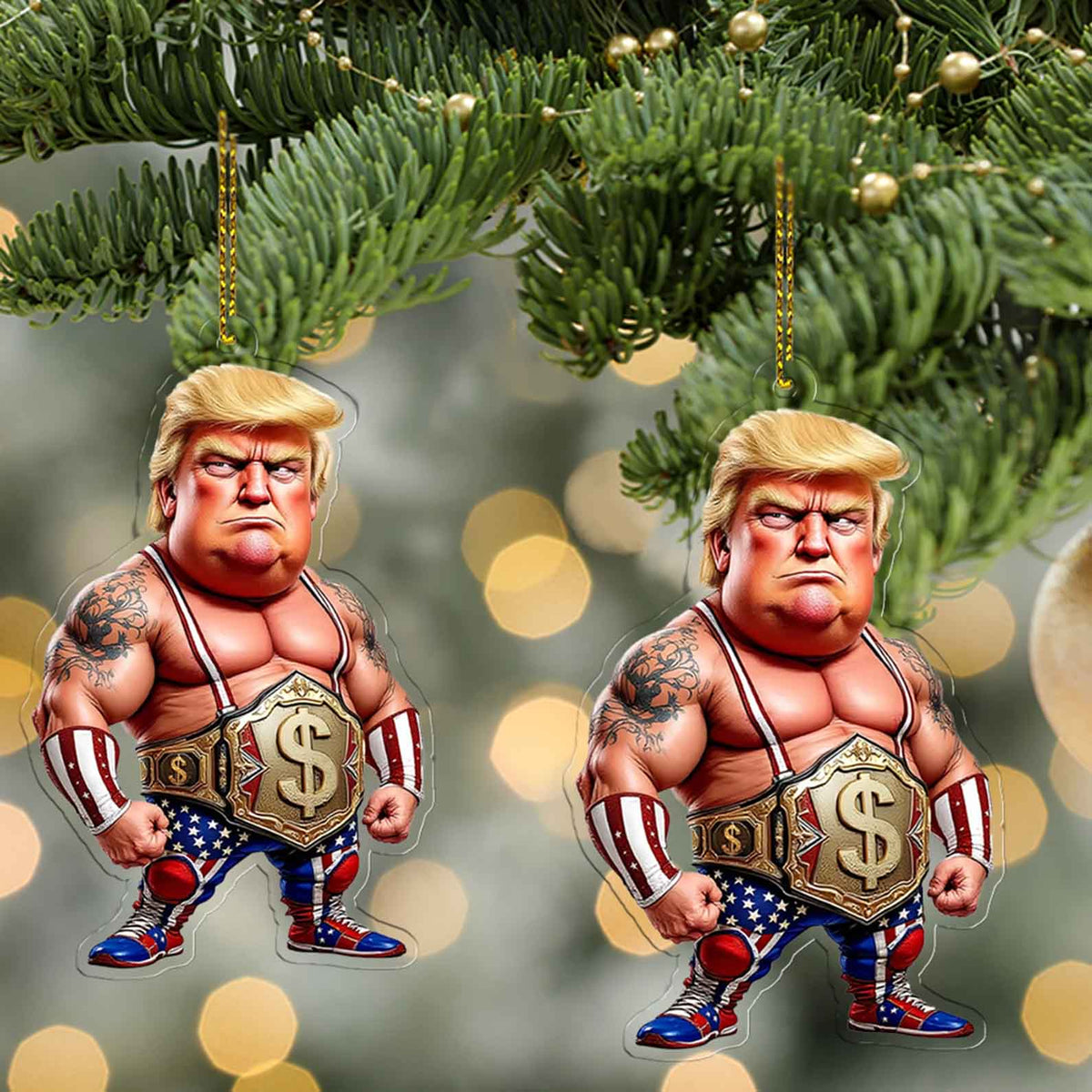 Donald Trump Wrestler Acrylic Ornament | Patriotic Cartoon Funny Trump Christmas Ornament 683547 – GOP