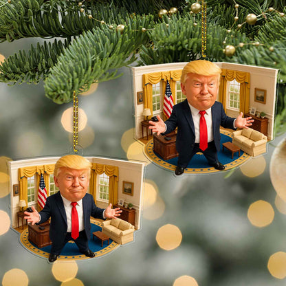 Funny President Trump in Oval Office 2D Acrylic Ornament, MAGA Ornament, Perfect for Car & Christmas Tree Decor 682667