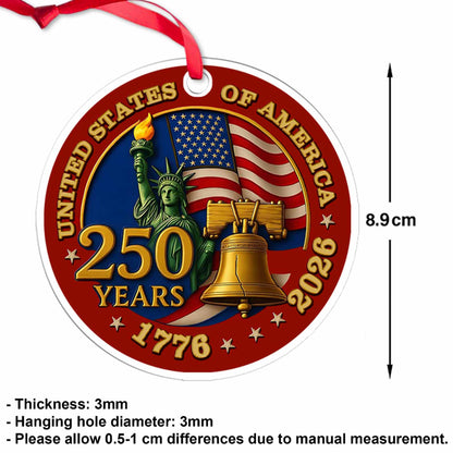 United States of America 250 Years Acrylic Ornament | Happy 250th Birthday USA | Patriotic 4th of July Acrylic Ornament for Christmas Decor 682733