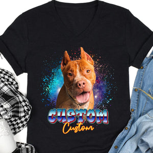 Custom Space Galaxy Pet Portrait Photo Tee, Personalized with Your Own Dog or Cat Photo Shirt C791