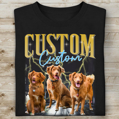 Live Preview Custom Your Pets Tee, Retro Vintage Portrait Bootleg shirt, Personalized with Your Own Dog or Cat Photo, Gift for Dad Mom C775