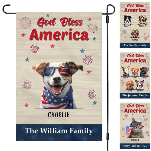 God Bless America 4th Of July Personalized Custom Photo Dog Cat Garden Flag C731
