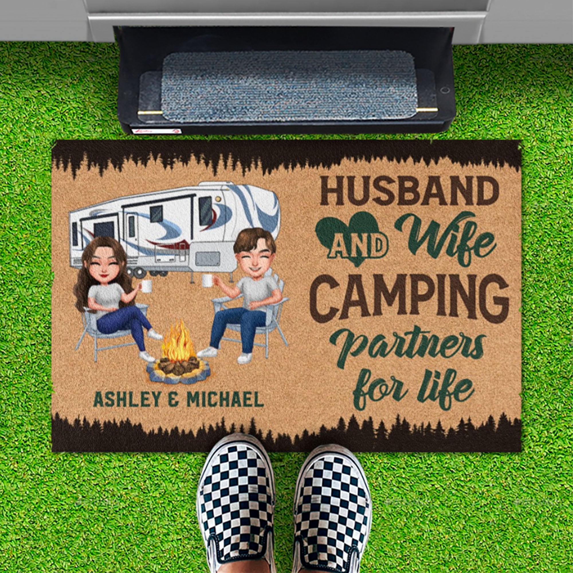 Camping Partners For Life Personalized Custom Camping Couple Doormat C750