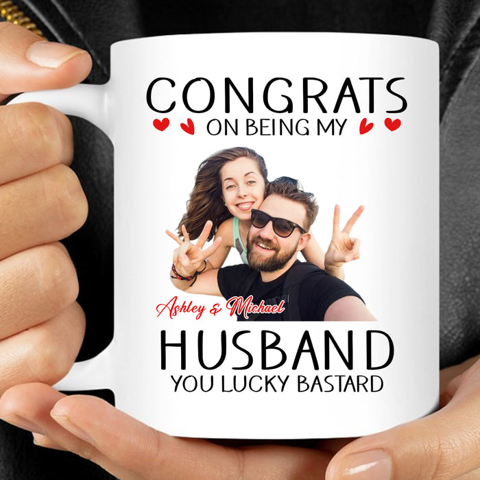 Congrats On Being My Husband - Personalized Custom Photo Couple Mug - Valentine's Day Gift For Husband, Boyfriend, Fiancé C873