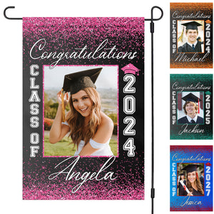 Congratulations Graduation Senior Class of 2024 Sparkle Personalized Custom Photo Garden Flag C175