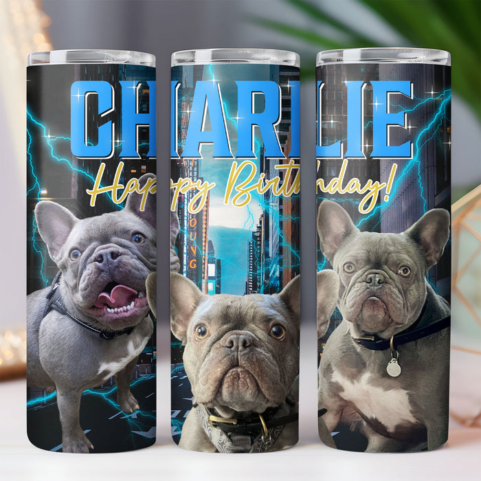 Custom Your Pets Skinny Tumbler - Retro Vintage Pet Portrait Skinny Tumbler - Personalized with Your Own Dog or Cat Photo C937
