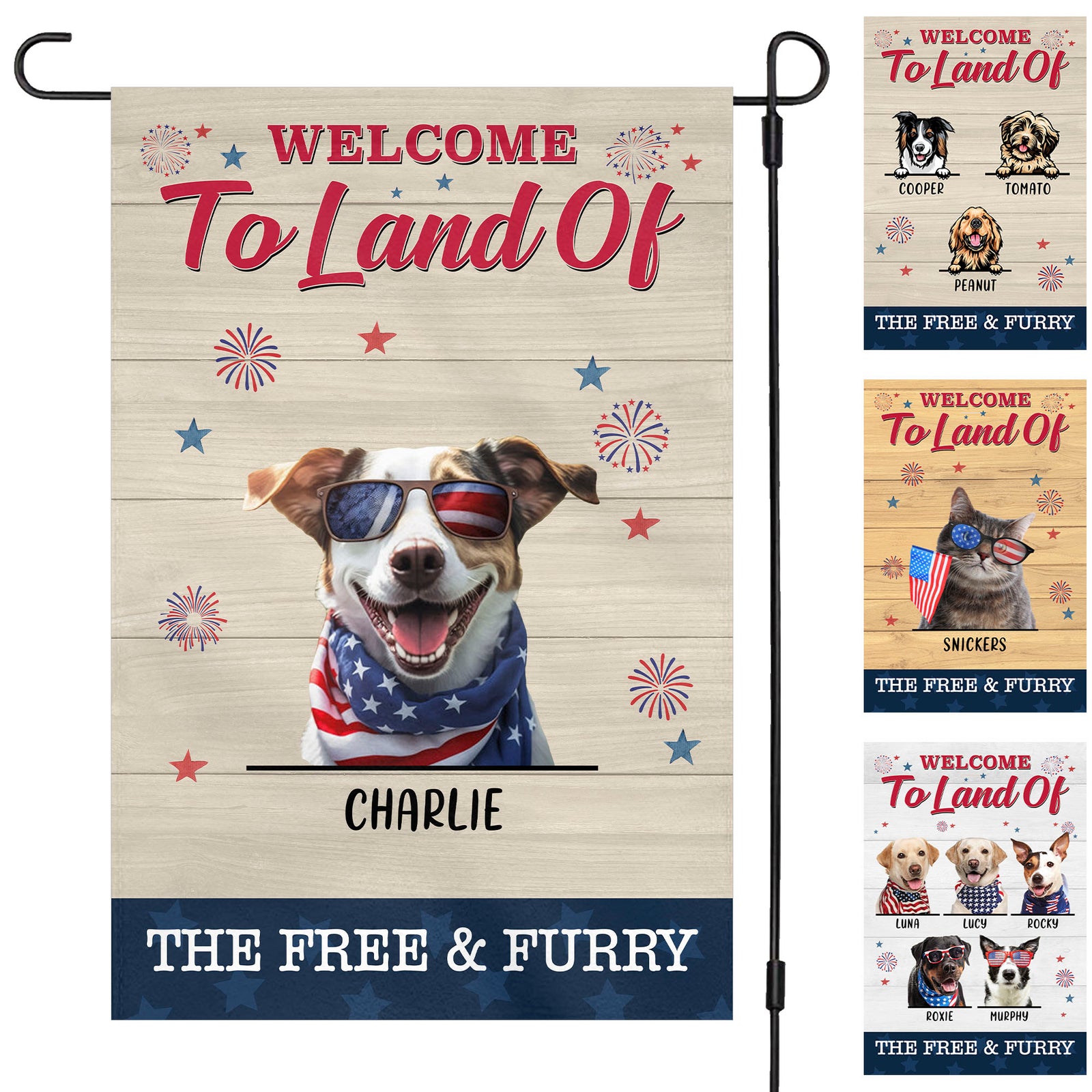 The Free And The Furry 4th Of July Personalized Custom Photo Dog Cat Garden Flag C734