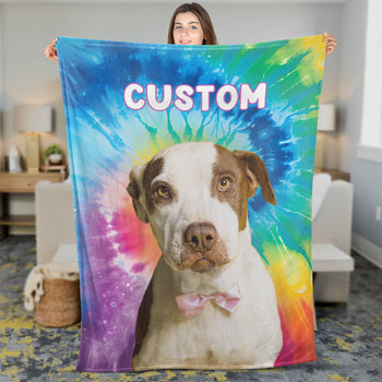 Custom Photo Tie Dye Blanket, Personalized with Your Own Dog or Cat Blanket C794