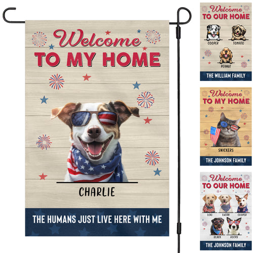 Welcome To Our Home 4th Of July Personalized Custom Photo Dog Cat Garden Flag C733