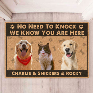 No Need To Knock We Know You Are Here Personalized Custom Photo Dog Cat Doormat C707