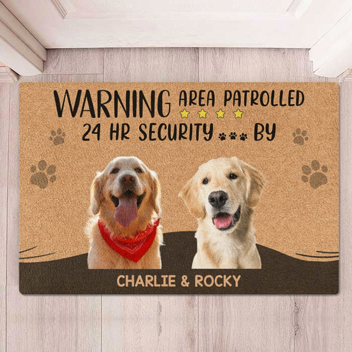 Warning Area Patrolled 24H Personalized Custom Photo Dog Cat Doormat C689