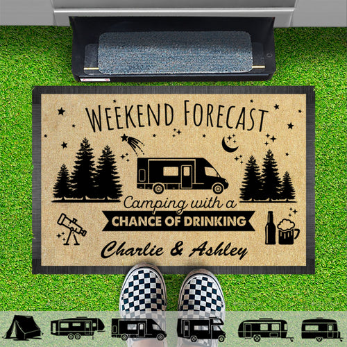 Weekend Forecast A Chance Of Drinking Personalized Custom Camping Doormat C673