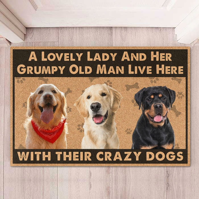Lovely Lady Live Here And Her Grumpy Old Man Personalized Custom Photo Dog Cat Doormat C705