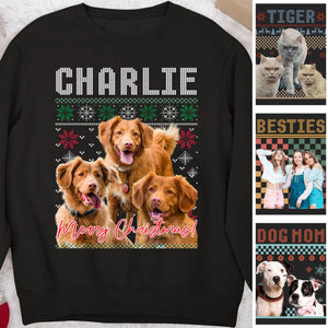 Custom Photo Ugly Christmas Sweatshirt, Personalized with Your Own Dog or Cat Photo Sweatshirt C803