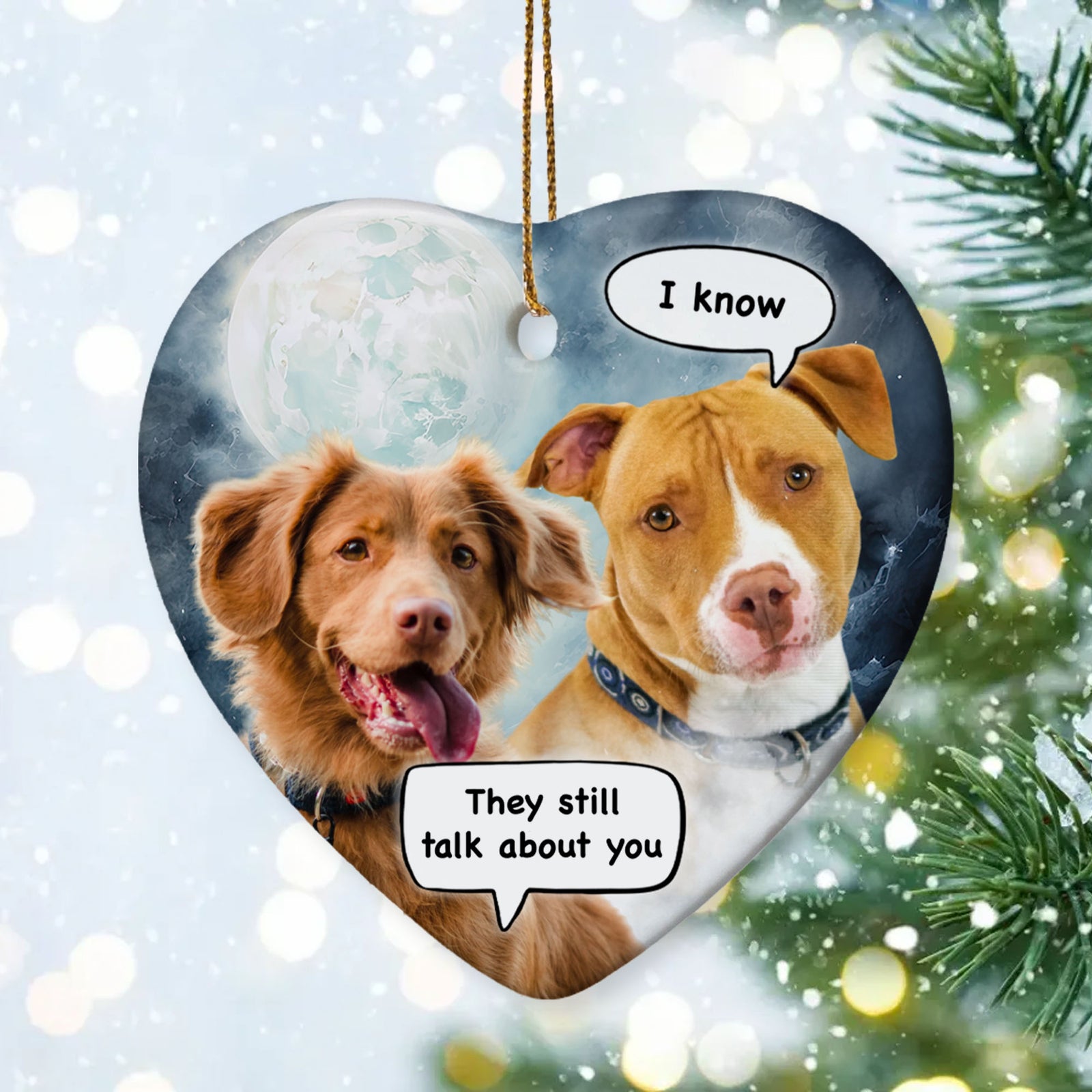 Custom Pet Photo Memorial Ornament, Conversation with Your Own Photo Heart Ceramic Ornament C552O