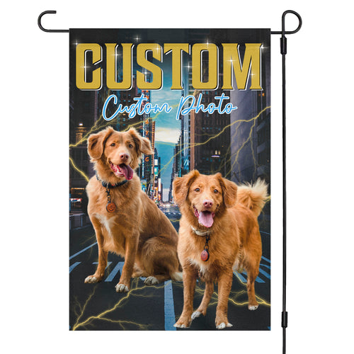 Live Preview Custom Your Pets Flag, Retro Vintage Portrait Bootleg Garden Flag, Personalized with Your Own Dog or Cat Photo C775